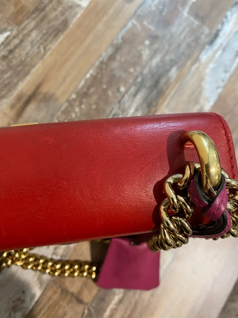 Gucci Red Leather Top Flap GG Canvas Chain Shoulder Bag - Picture 9 of 16